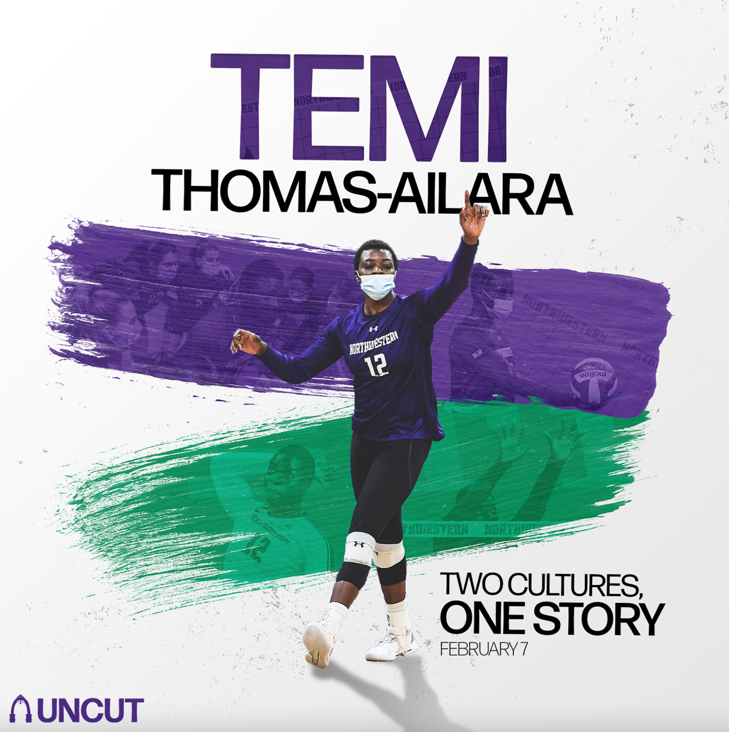 Graphic for the story "Two Cultures, One Story," written by volleyball player Temi Thomas-Ailara